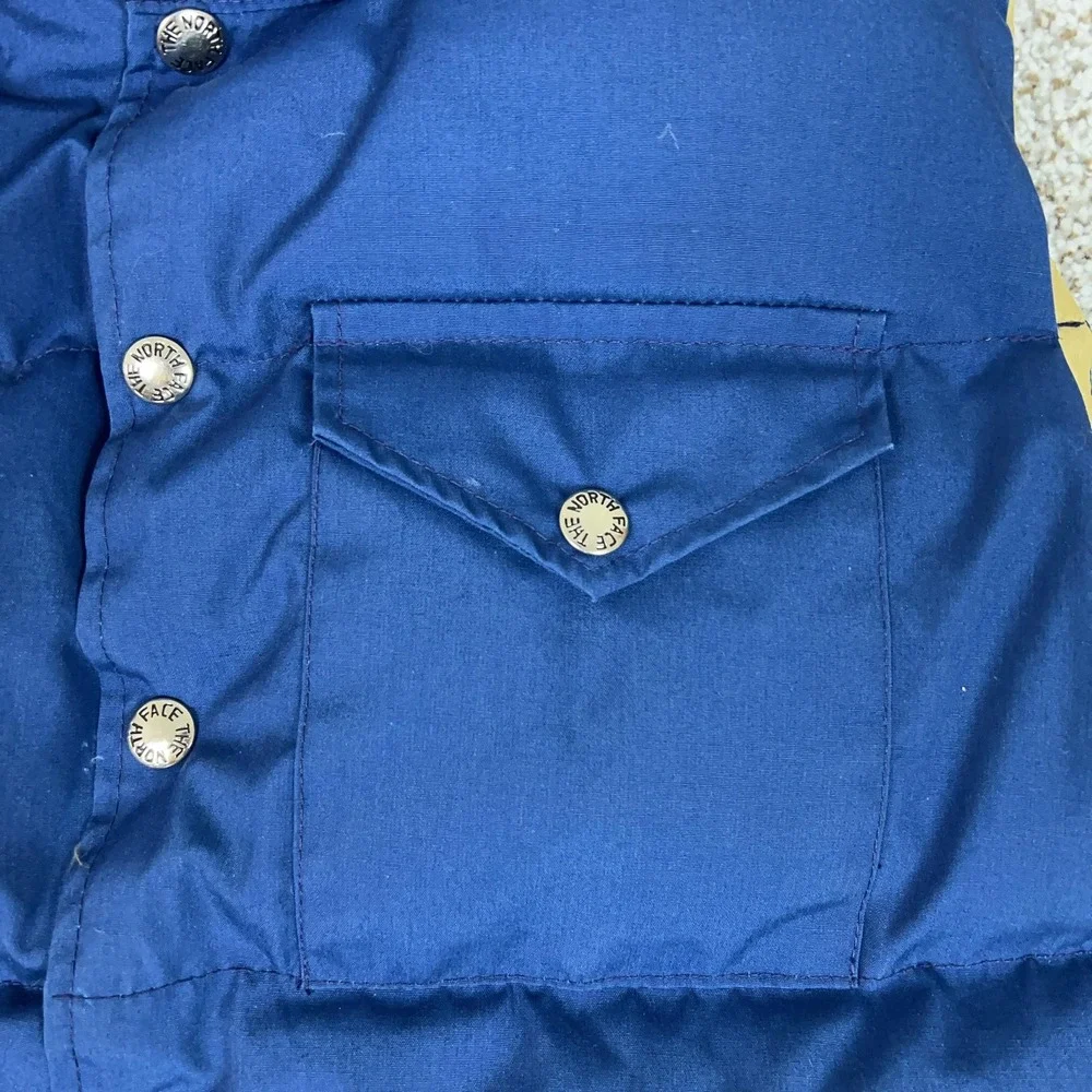 Vintage The North Face Vest Mens Small Blue Down Puffer Snap USA Made Hiking 70s